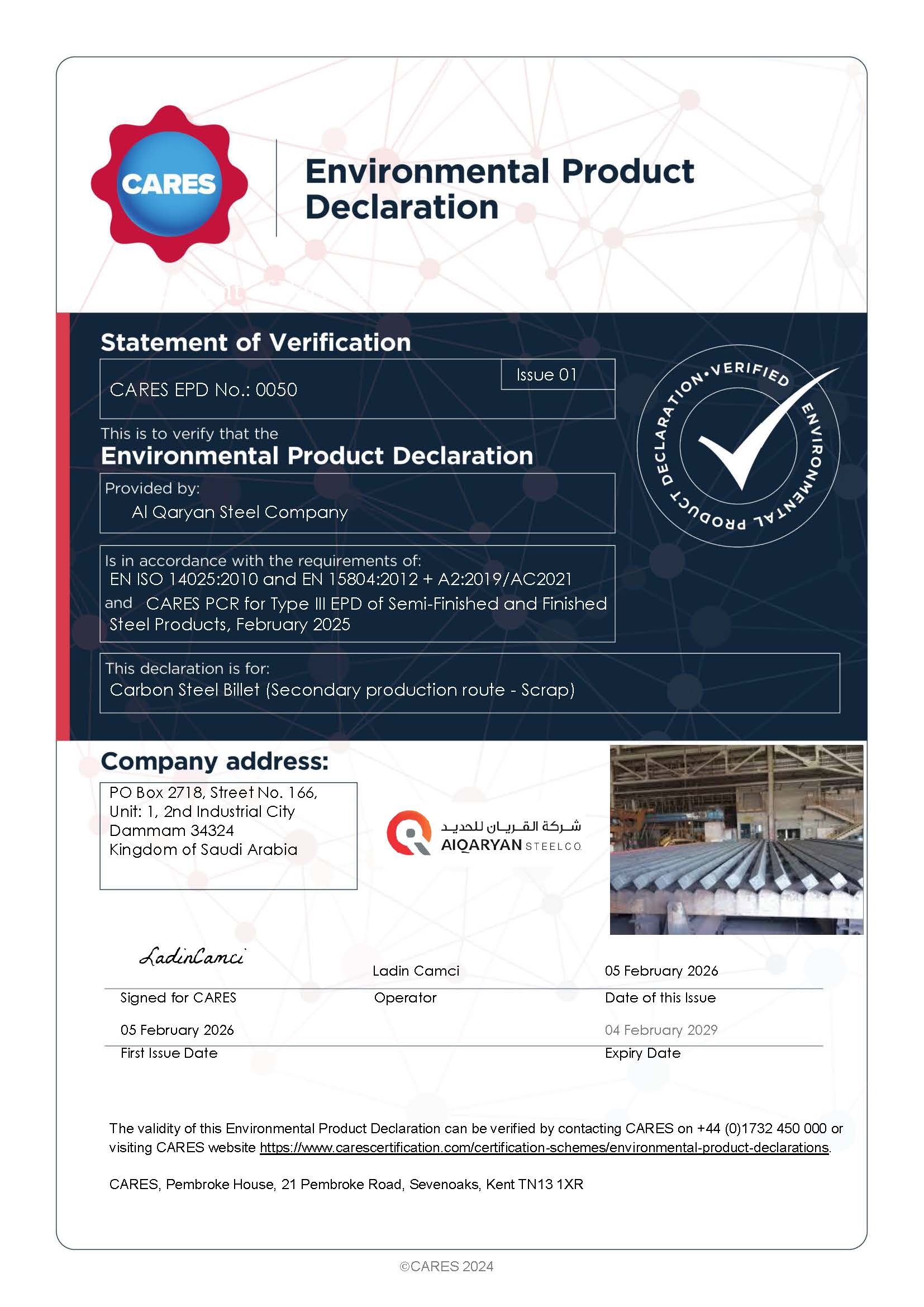 Al Qaryan Steel Co. EPD